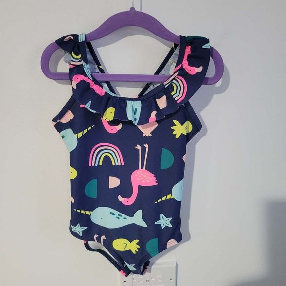 Just one you by Carter's One Piece Swimsuit Ruffle Strap Blue Size 5T - Picture 4 of 6